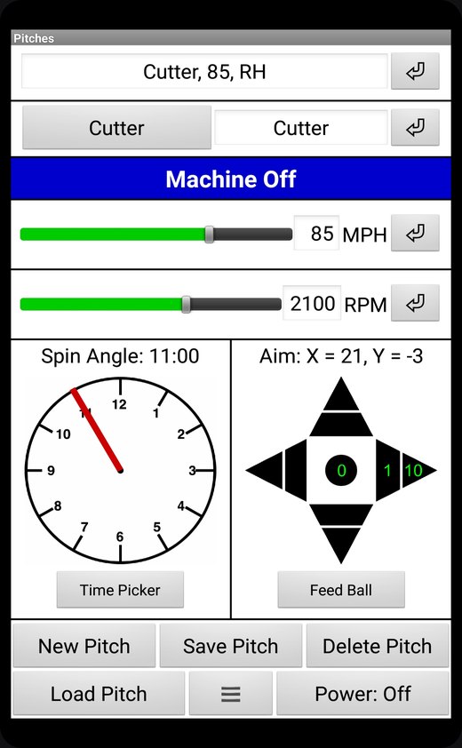 The iPitch Pitches screen defining an 85 mph cutter at 2,100 rpm with an 11:00 spin angle